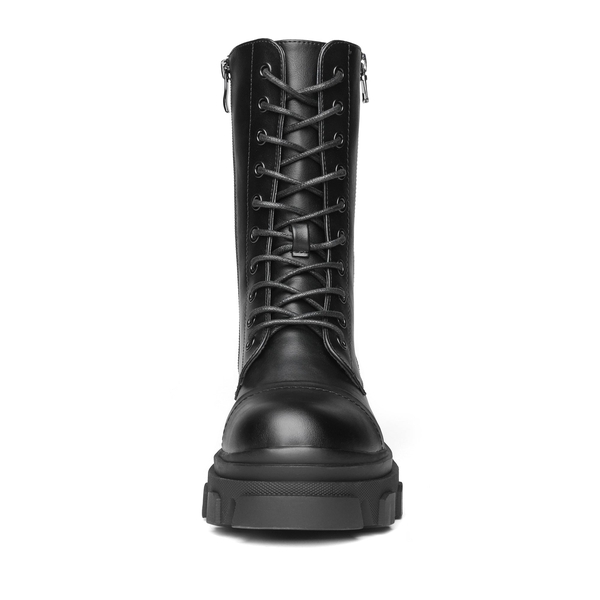 Mid Calf Combat Boots - BLACK PU - 3